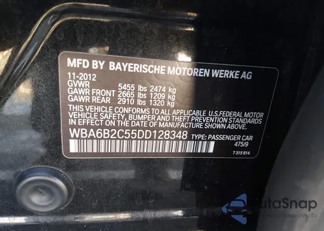 2013 BMW 650I Gran Coupe z USA, uszkodzony, nr VIN WBA6B2C55DD128348